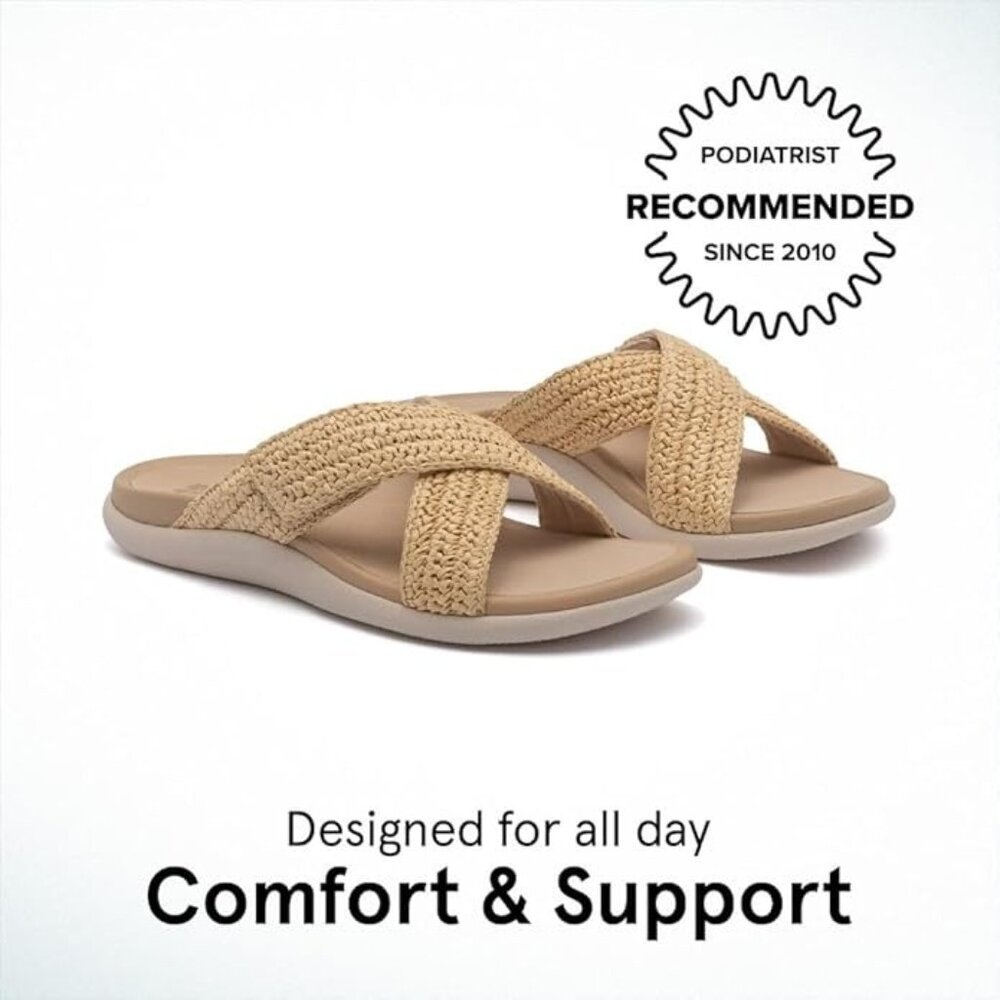 ABEO Laguna Slide Sandals in Raffia, Size 8
